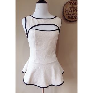ImageNation Seersucker Cut-Out Front Peplum Tank